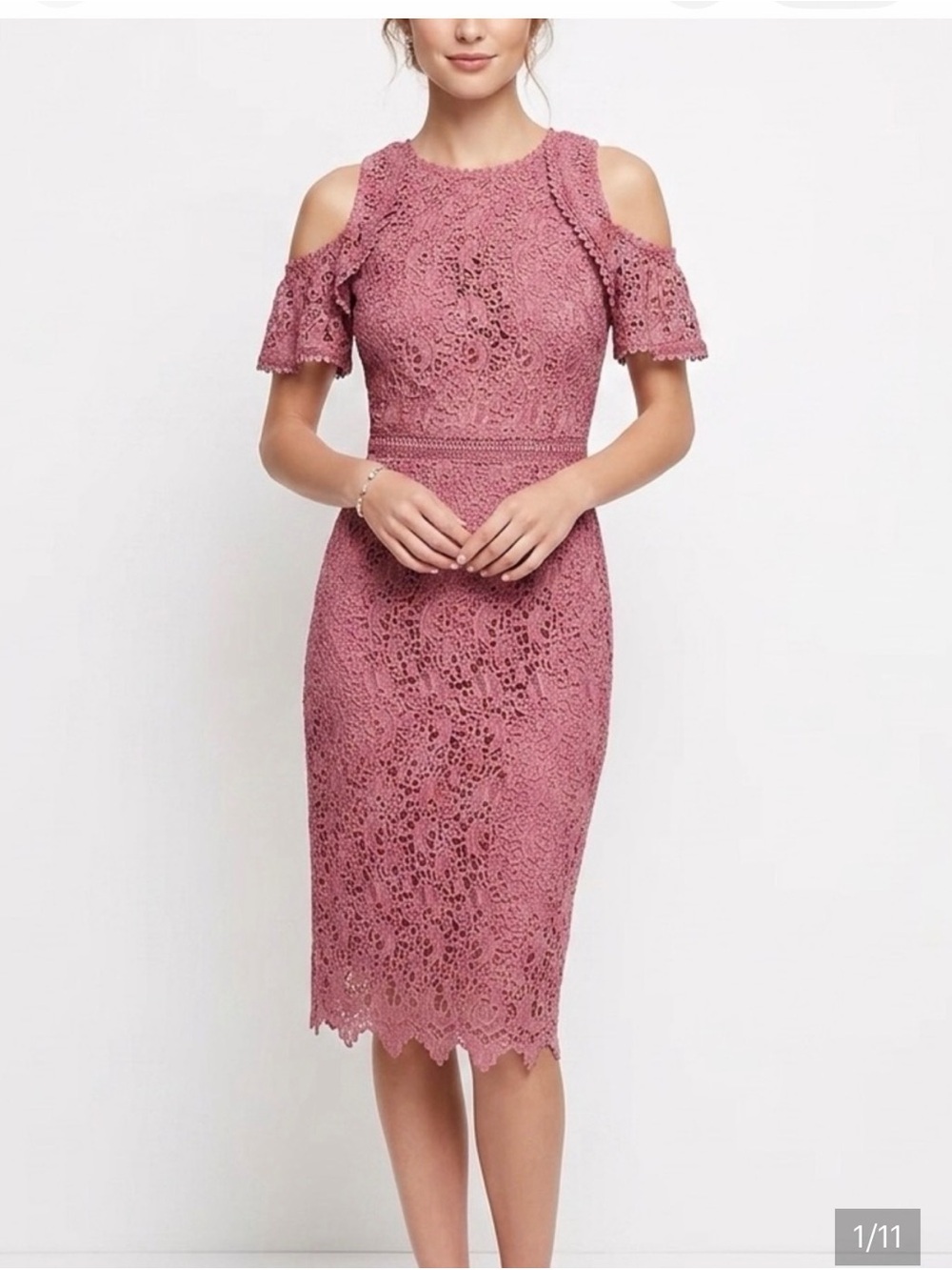ANTONIO MELANI Dusty Rose Cold-Shoulder Lace Midi Dress
